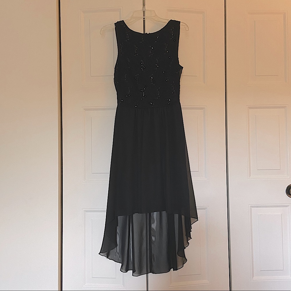 Black Sequin Chiffon Lace High-Low Dress
